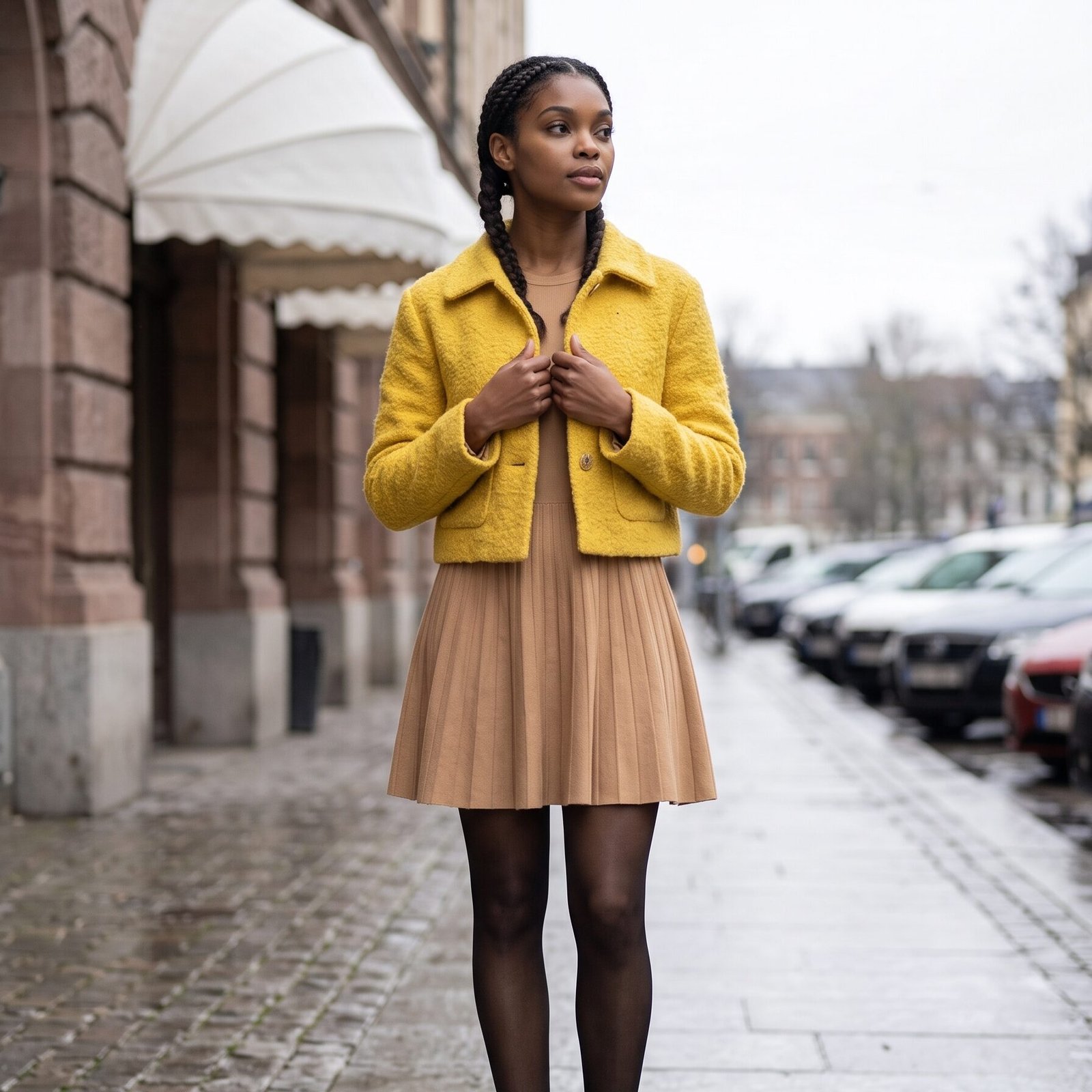 woman in yellow jacket standing 202607280115